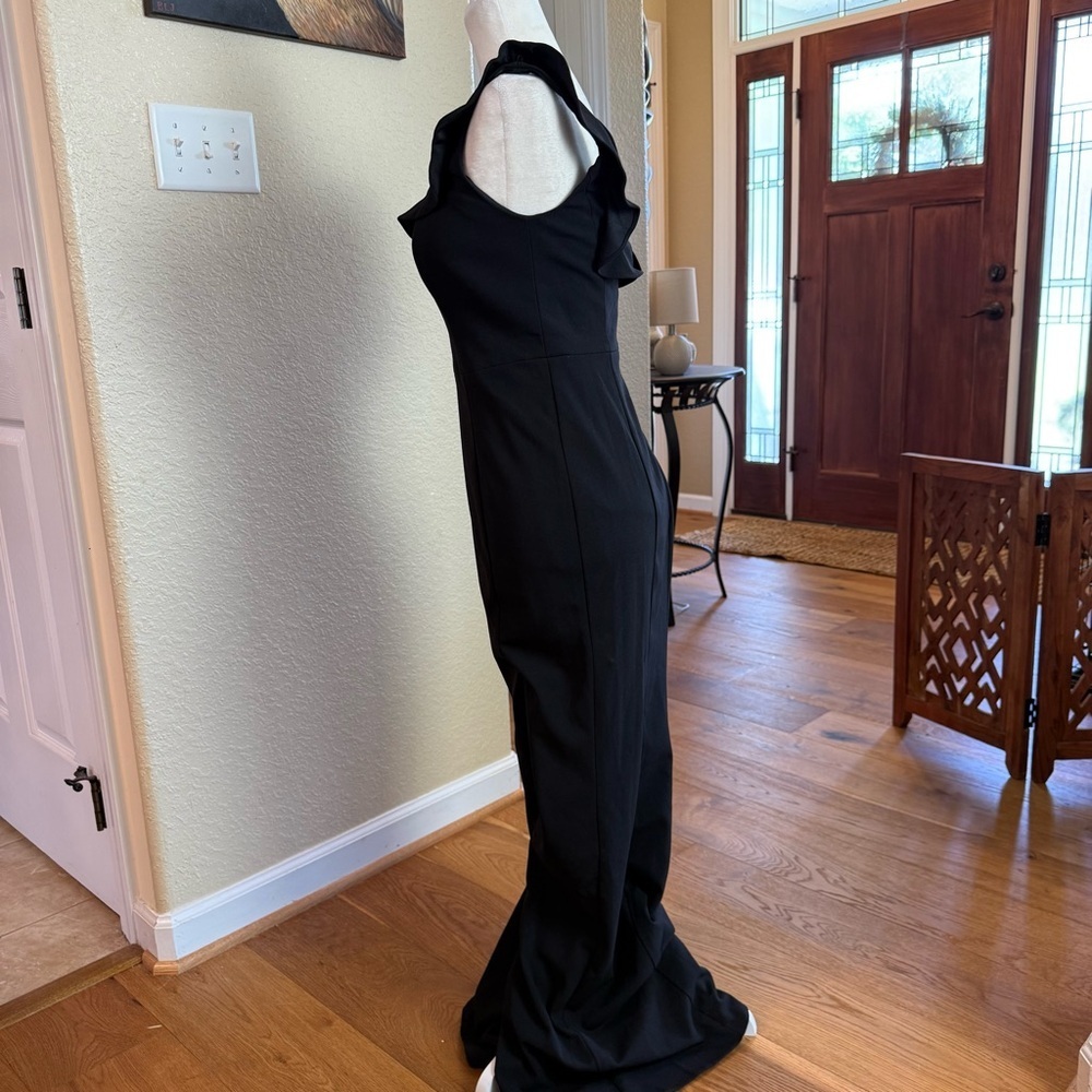 NWT Azazie Samantha Black Ruffle Neck Maxi Sheath Dress Sz 6 - Picture 5 of 10